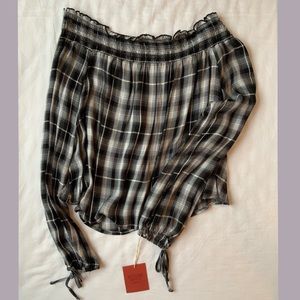 Never been worn! Off the shoulder flannel top
